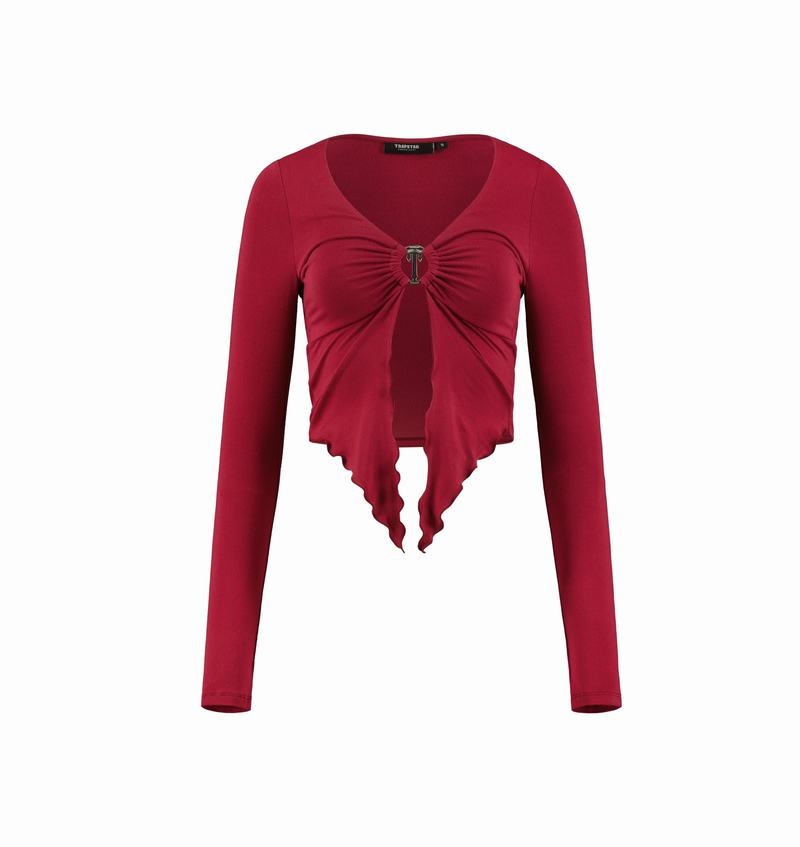 Red Trapstar Long Sleeve Wing Hem Bralette Women\'s Tops | MCNKHY-901