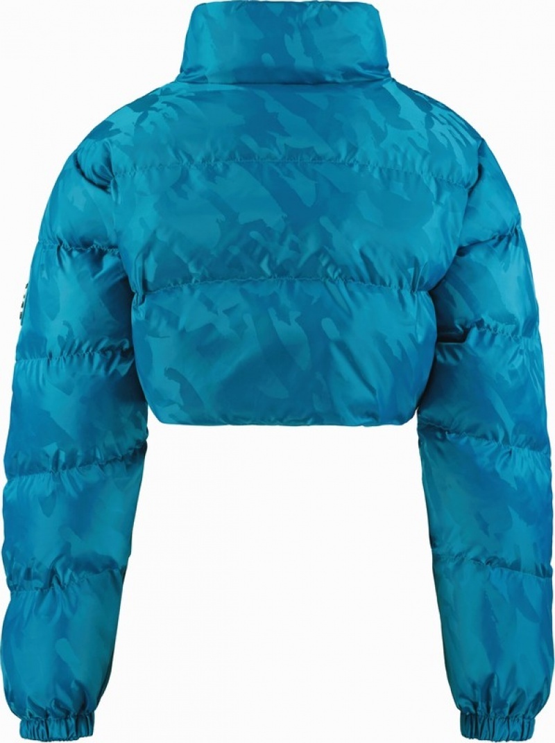 Turquoise Trapstar Cropped T Jacquard Puffer Women's Jackets | CGSVFA-532