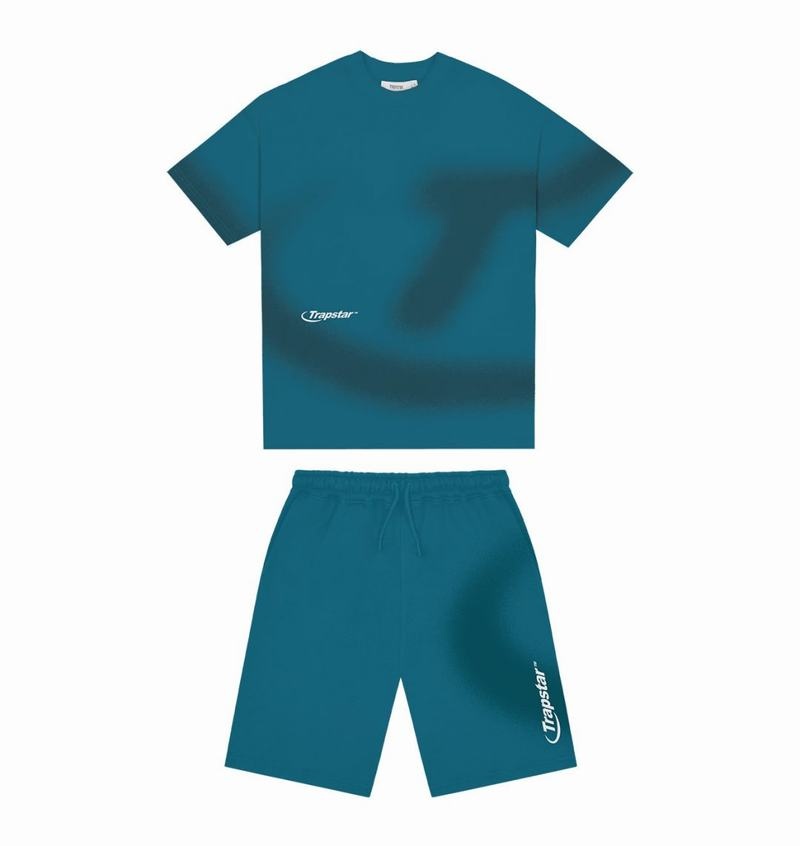 Turquoise Trapstar Hyperdrive Spray Short Men\'s Sets | PUHSCF-192