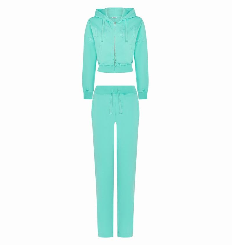 Turquoise Trapstar Irongate Cropped Batwing Zip Hoodie Women's Tracksuits | VQXIZU-375