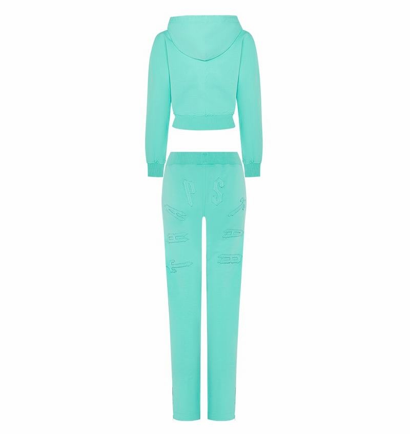 Turquoise Trapstar Irongate Cropped Batwing Zip Hoodie Women's Tracksuits | VQXIZU-375