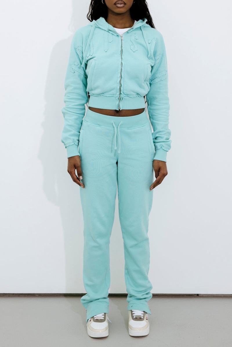 Turquoise Trapstar Irongate Cropped Batwing Zip Hoodie Women's Tracksuits | VQXIZU-375