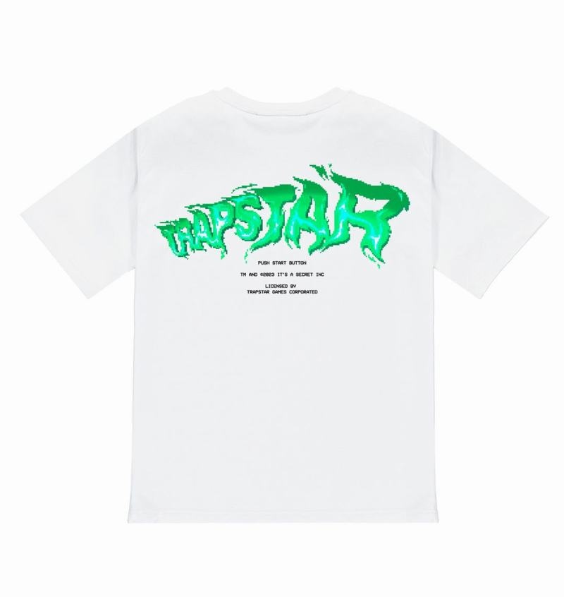 White Trapstar Press Start Tee Men's T Shirts | HRINUB-086