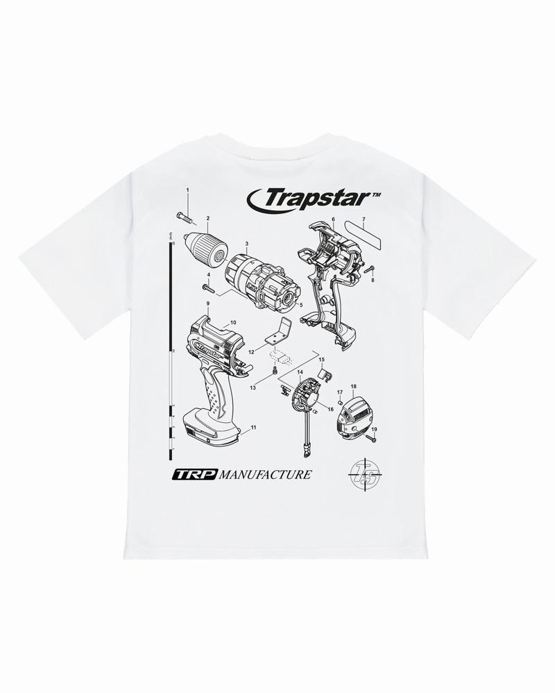 White Trapstar TRP Manufacture Tee Men\'s T Shirts | KXUPZG-761