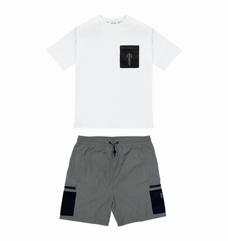 White / Black Trapstar Irongate Mesh Pocket Short Men\'s Sets | QLKTAZ-076