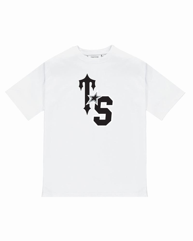 White / Black Trapstar TS-Star Tee Men\'s T Shirts | LGJPUK-987