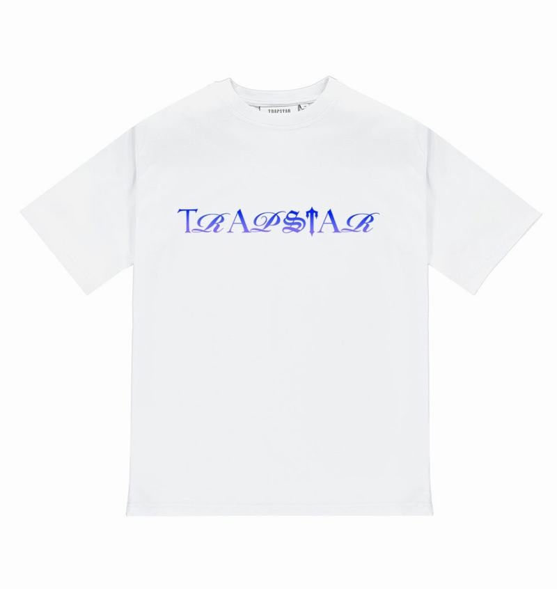 White / Blue Trapstar Script Fade Tee Men\'s T Shirts | LTXBVE-126