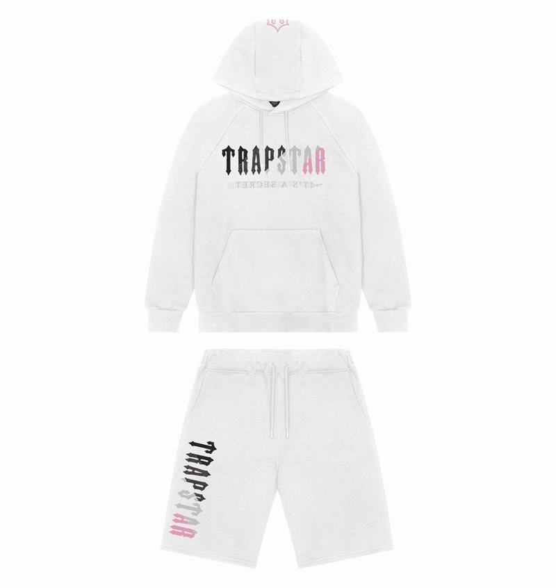 White / Pink Trapstar Decoded Hooded Short Men\'s Sets | KXEVQM-471