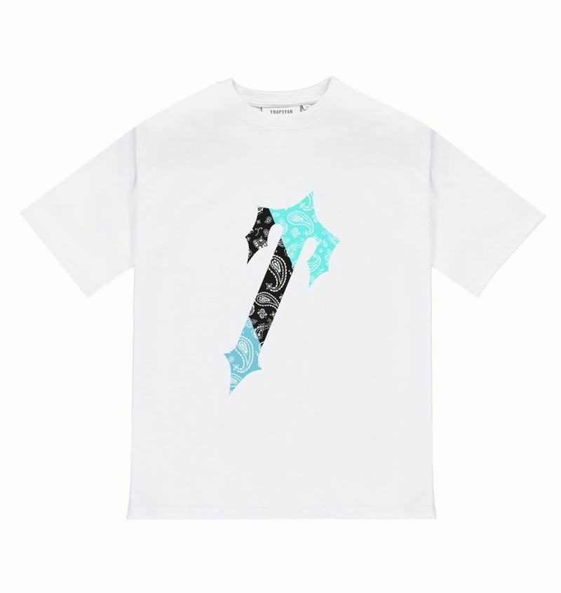 White / Turquoise Trapstar Irongate Paisley Tee Men's T Shirts | LGNQCF-602